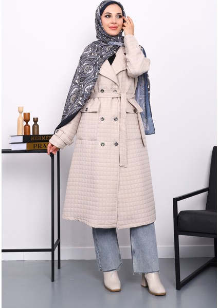 Taş Kuşaklı Cep Detaylı Kapitone Kaban fiyatları