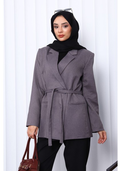 Füme Kruvaze Yaka Düğmeli Blazer Ceket