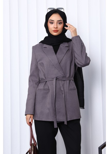 Füme Kruvaze Yaka Düğmeli Blazer Ceket modelleri
