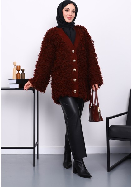 Bordo Düğmeli Angora Hırka fiyatları