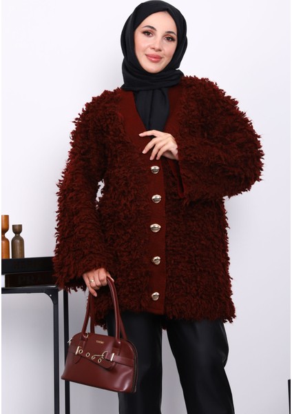 Bordo Düğmeli Angora Hırka modelleri