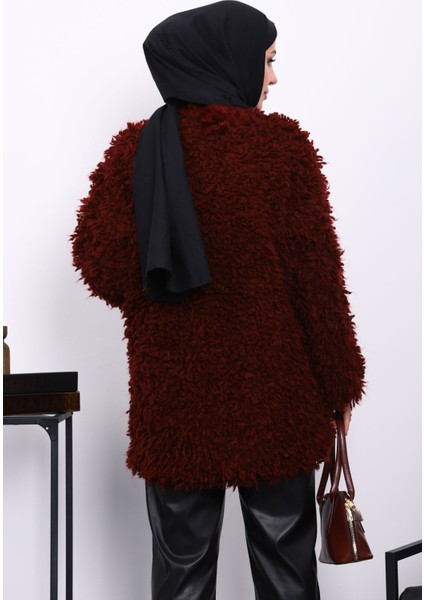 Bordo Düğmeli Angora Hırka fırsatları