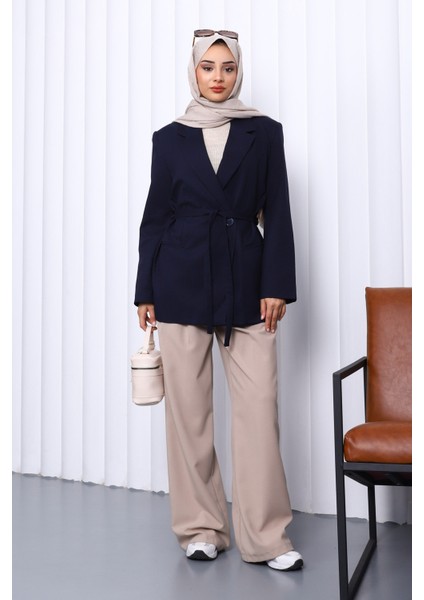 Lacivert Kruvaze Yaka Düğmeli Blazer Ceket fiyatları