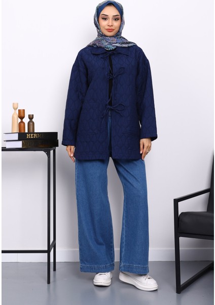 Lacivert Yakalı Çift Cepli Kapitone Ceket fiyatları
