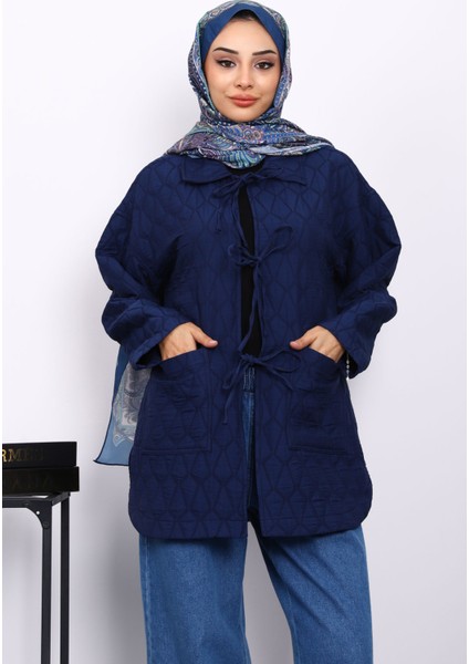 Lacivert Yakalı Çift Cepli Kapitone Ceket modelleri
