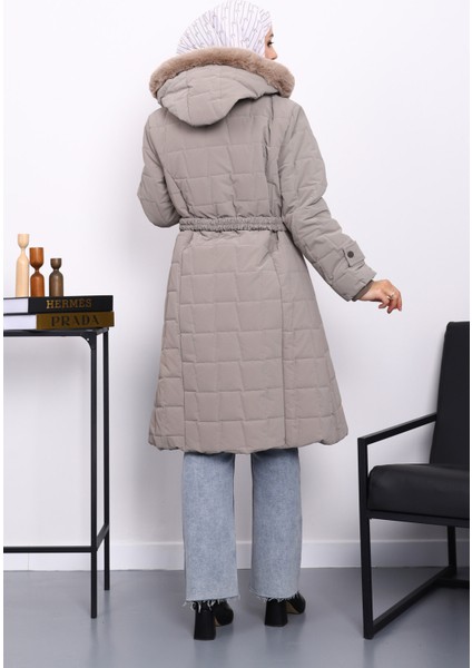 Vizon Kapüşonu Kürklü Uzun Şişme Mont fırsatları