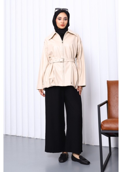 Bej Kemerli Deri Ceket fiyatları