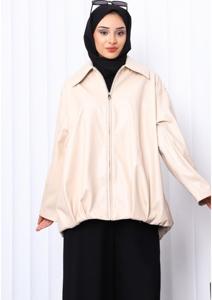 Bej Kemerli Deri Ceket modelleri