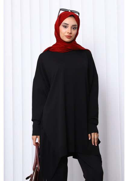 Siyah Bisiklet Yaka Tül Detaylı Tunik modelleri