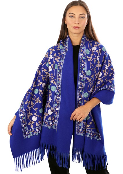 Saks Nakışlı Kışlık Şal