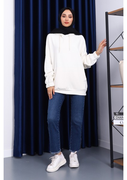 Krem Kanguru Cepli Modal Sweatshirt fiyatları