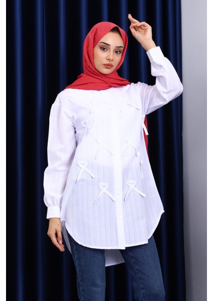 Beyaz Önü Fiyonklu Tunik modelleri