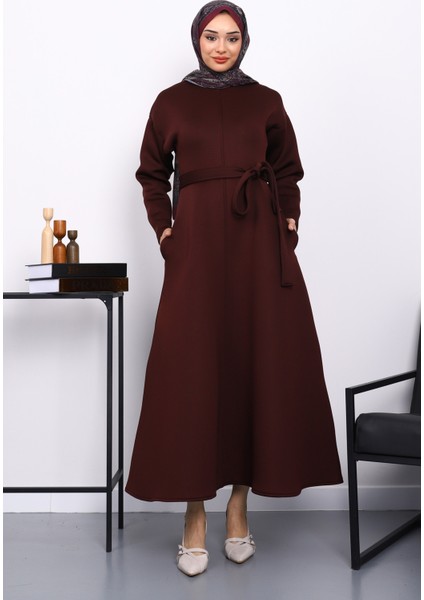 Mürdüm Bel Kuşaklı Scuba Elbise