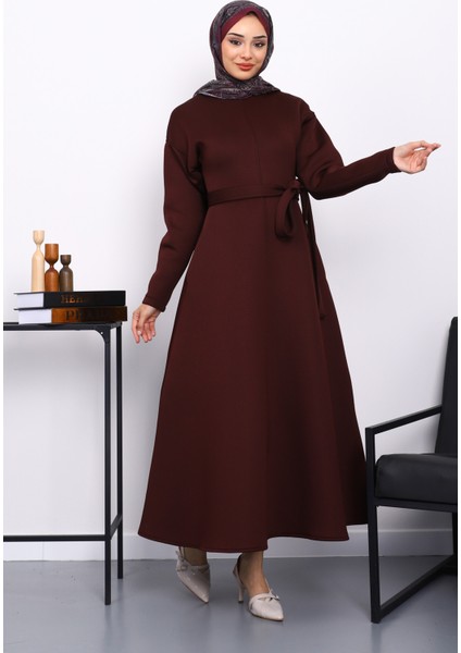 Mürdüm Bel Kuşaklı Scuba Elbise fiyatları