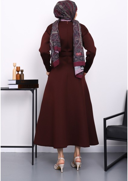 Mürdüm Bel Kuşaklı Scuba Elbise fırsatları