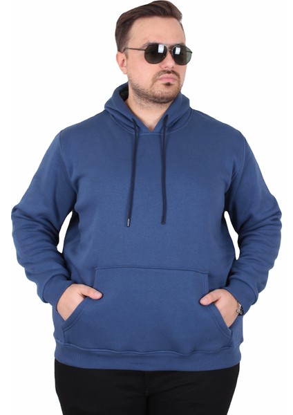 Mocgrande Büyük Beden Erkek Basic Sweat Kapüşonlu 11700 Indıgo