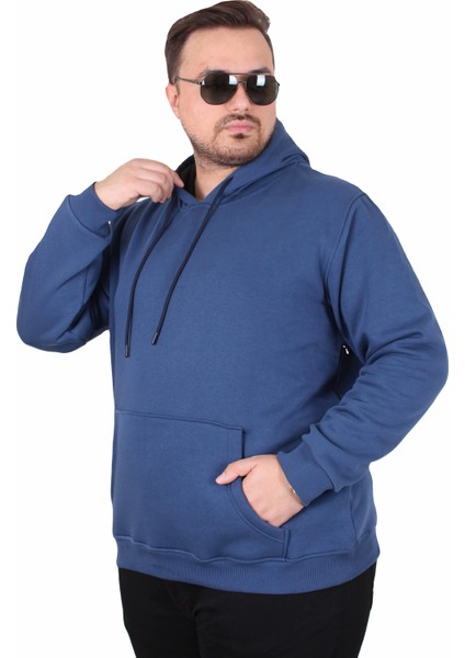 Mocgrande Büyük Beden Erkek Basic Sweat Kapüşonlu 11700 Indıgo