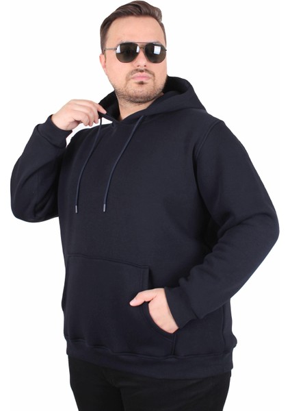 Mocgrande Büyük Beden Erkek Basic Sweat Kapüşonlu 11700-LACIVERT