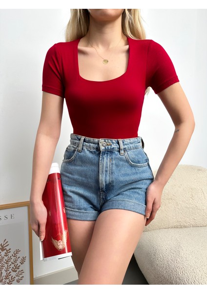 Kadın Kare Yaka Uzun Kollu Viskon Bluz