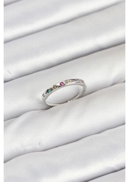 Bfs Pirinç Gümüş Renk Renkli Zirkon Taşlı Kadın Yüzük