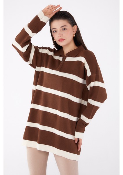 Çizgili Triko Tunik Kahve - 27741-KAHVE fiyatları