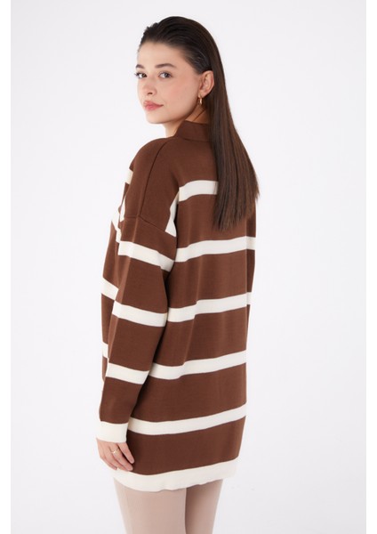 Çizgili Triko Tunik Kahve - 27741-KAHVE fırsatları