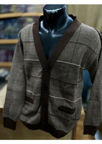 Erkek Triko Düğmeli Cepli Desenl Ihırka