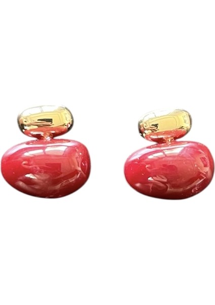 Gold Renkli Oval Taşlı Küpe