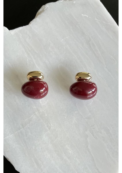 Gold Renkli Oval Taşlı Küpe modelleri