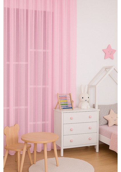 Pembe Tül Perde, Kız Çocuk Odası, Sık Pile, Düz, Sade, Tül Perde, Kornişli, Pembe fiyatları