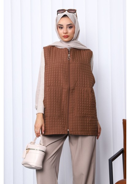 Kahverengi Kapitone Astarlı Yelek