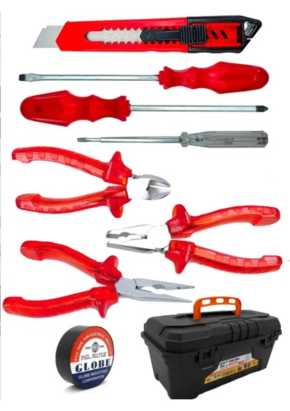 3 Lü Pense Set 3 Lü Tornavida Takımı Elektrik Bandı Falçata+Takım Çanta Set