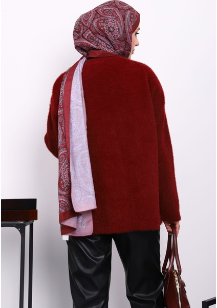 Bordo Ön Bağlamalı Angora Yumoş Hırka fırsatları