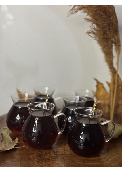 Kulplu Cam Çay Bardağı Seti – 6’lı Şeffaf fırsatları