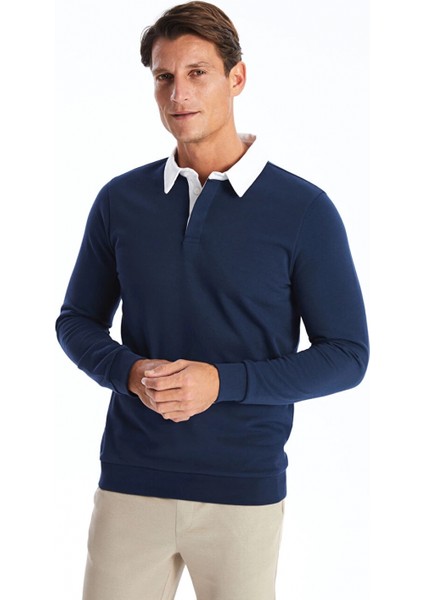 Lcwaıkıkı Classic Indigo Polo Yaka Uzun Kollu Erkek Sweatshirt