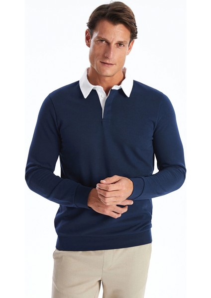 Lcwaıkıkı Classic Indigo Polo Yaka Uzun Kollu Erkek Sweatshirt fiyatları