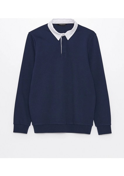 Lcwaıkıkı Classic Indigo Polo Yaka Uzun Kollu Erkek Sweatshirt