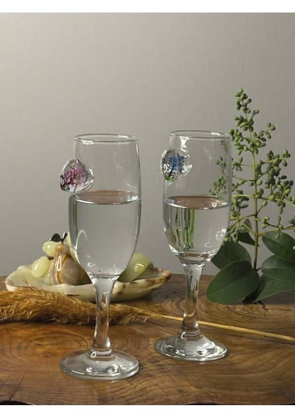 Kalp Detaylı Şampanya Kadehi – 2’li Set - (kahve yanı su/kokteyl bardağı) 190 ml modelleri