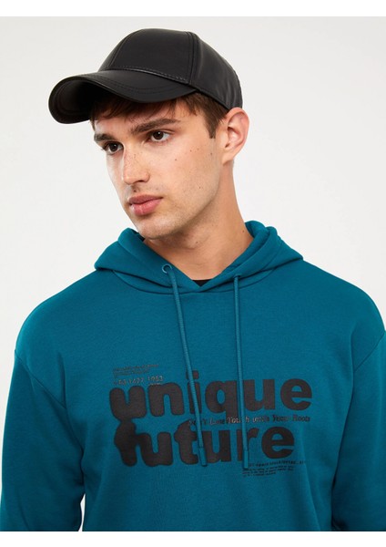 Lcw Casual Petrol Uzun Kollu Baskılı Erkek Kalın Hoodie