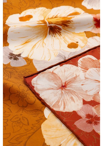 Tarçın Gelincik Desen Çift Taraflı Twill Ipek Eşarp fiyatları