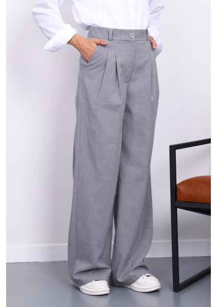 Gri Palazzo Geniş Paça Pantolon modelleri