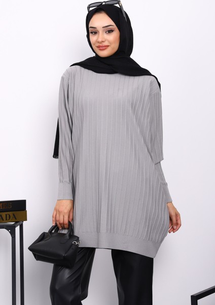 Gri Merserize Salaş Triko Tunik