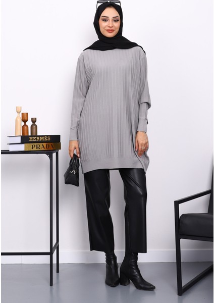 Gri Merserize Salaş Triko Tunik fiyatları