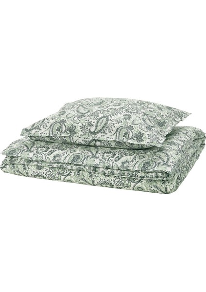 Tek Kişilik Nevresim Seti, Yeşil-Beyaz, 150X200/50X60 cm