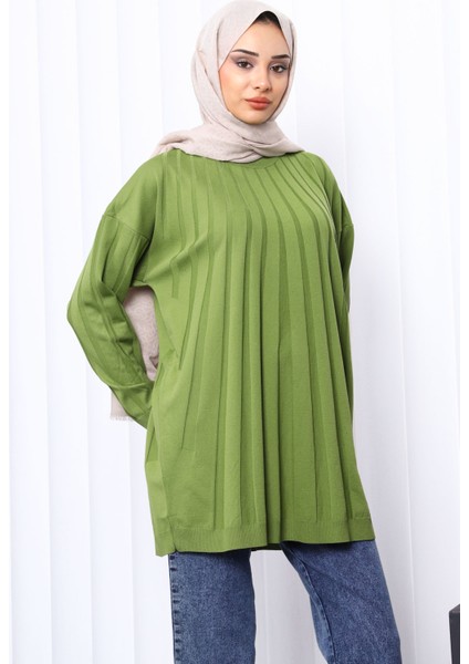 Yeşil Bisiklet Yaka Merserize Triko Tunik modelleri