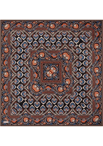 Turuncu Taç Desen Twill Ipek Eşarp