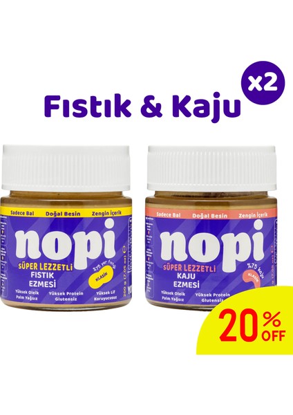 Nopi Ikili Set - Klasik Yer Fıstığı & Kaju Ezmesi (2 x 200 G)