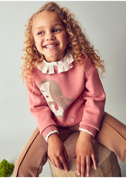 Kız Çocuk Uzun Kollu Baskılı Kazak (4-10 Yaş) – Turuncu, Yumuşak Dokulu