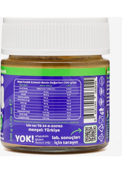 Nopi Üçlü Set- Parçacıklı Yer Fıstığı & Parçacıklı Fındık & Kaju Ezmesi ( 3 x 200 G)