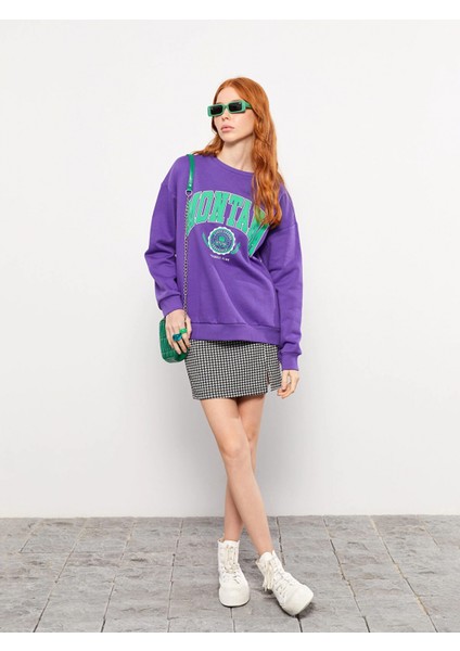 Lcw Vision Mor Bisiklet Yaka Baskılı Kadın Kalın Sweatshirt fiyatları